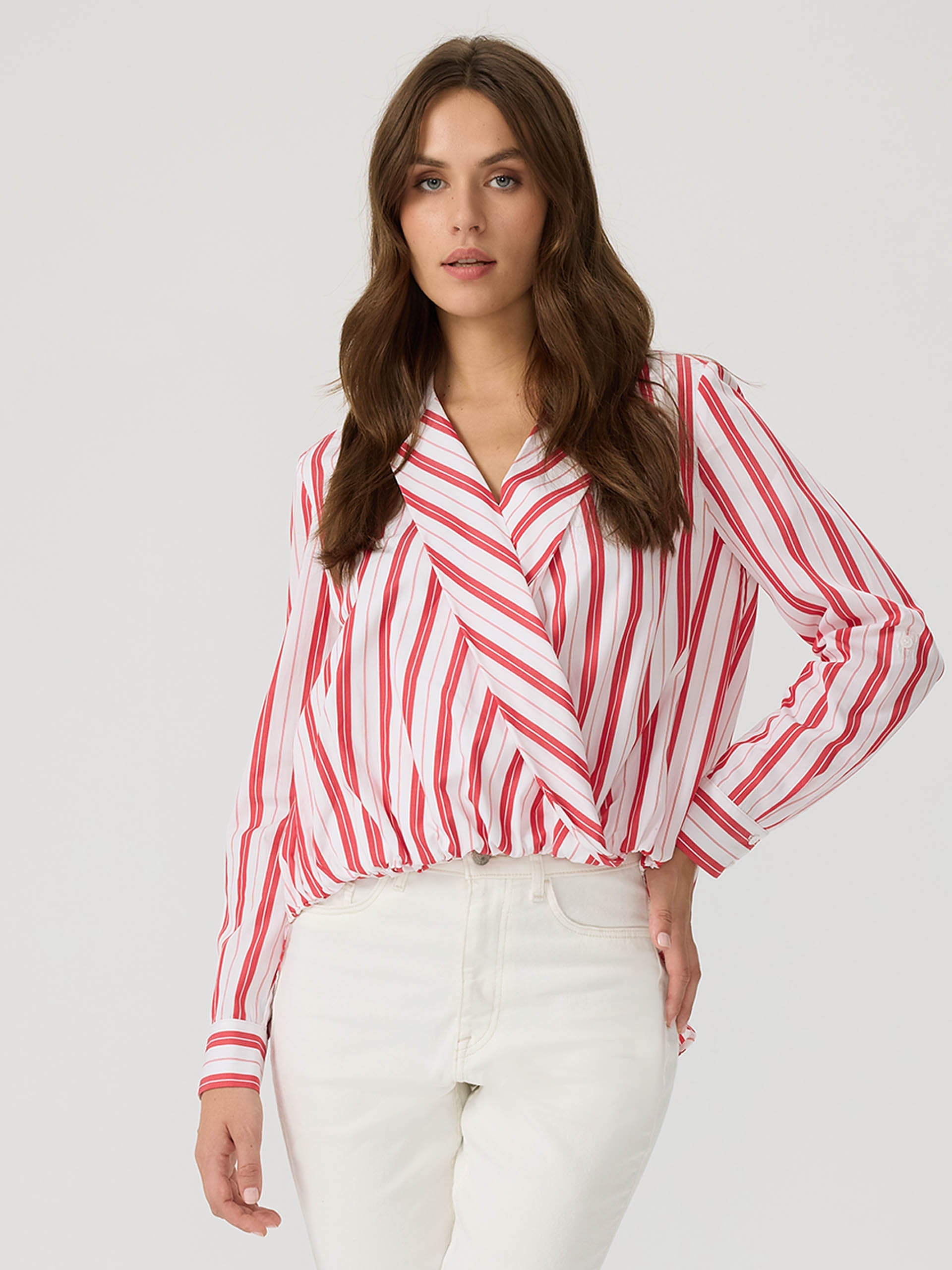 Harshman Striped sold Surplus Blouse In Red Stripe